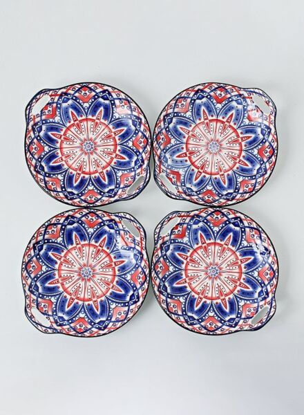 طقم أطباق دائرية مطلية يدويا 4 قطع - متعدد الالون