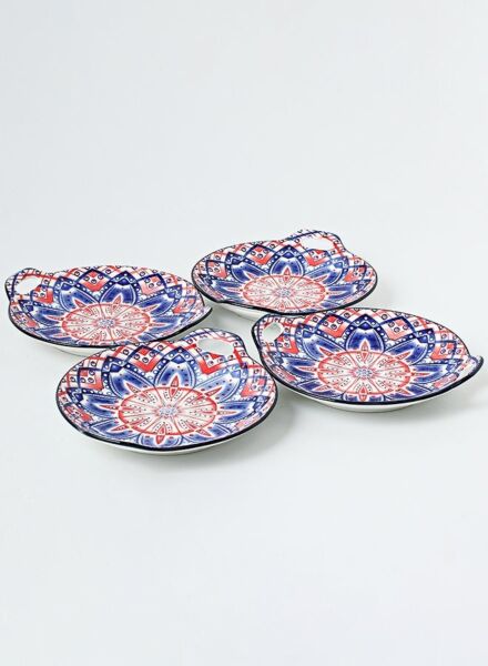 طقم أطباق دائرية مطلية يدويا 4 قطع - متعدد الالون