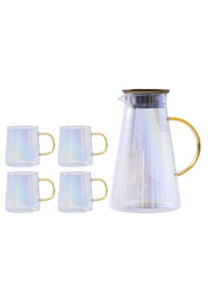 طقم أكواب مياه زجاجية مع ابريق 5 قطع