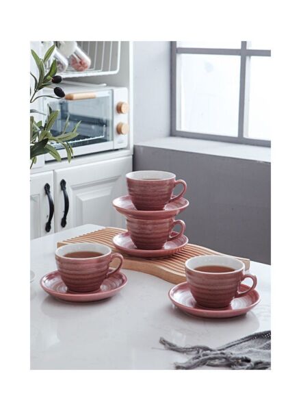 طقم فنجان قهوة وصحون 8 قطع كيلن - وردي