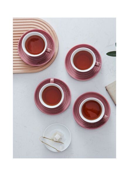 طقم فنجان قهوة وصحون 8 قطع كيلن - وردي