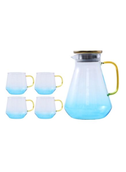 طقم ابريق وأكواب 5 قطع - شفاف