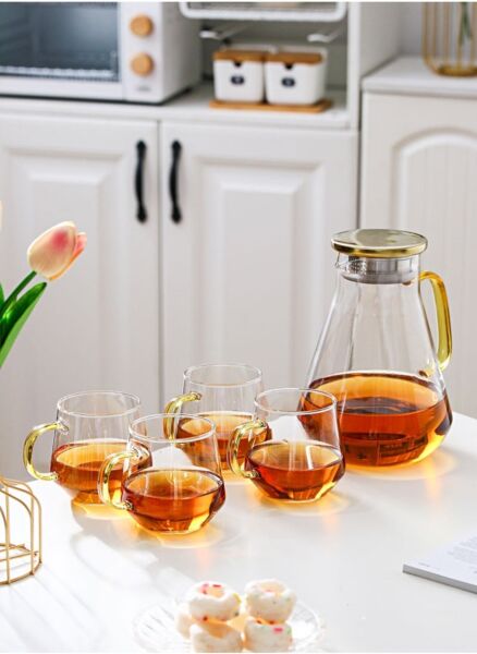 طقم ابريق مع أكواب 5 قطع - شفاف