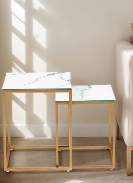 طقم طاولة جانبية رخامية رالي - ذهبي