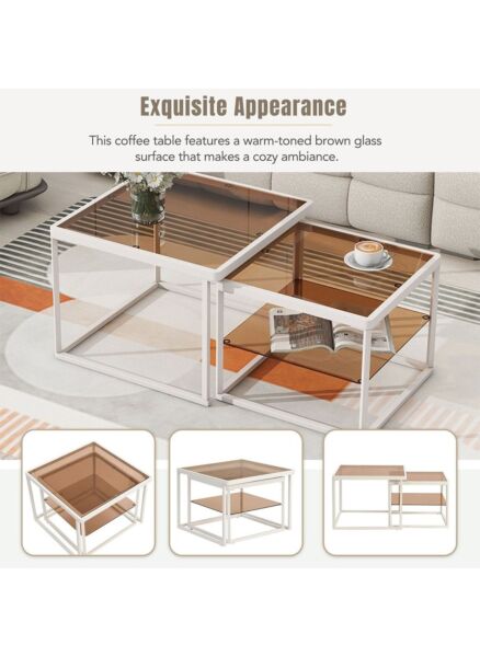 طقم طاولة القهوة برومو - بني