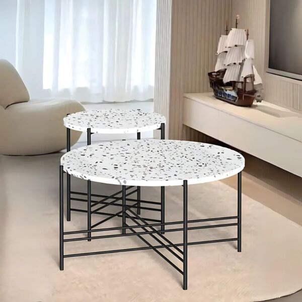 طقم طاولة قهوة وطاولة جانبية روكا - ابيض