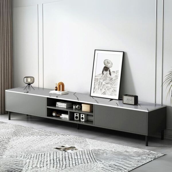 طاولة تلفزيون بمساحة تخزين من شاربدو - رمادي