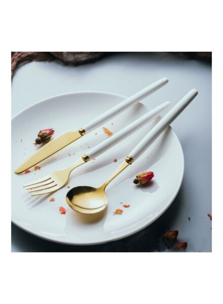 طقم أدوات المائدة 3 قطع - ذهبي و أبيض