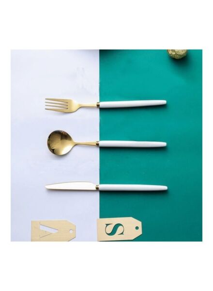 طقم أدوات المائدة 3 قطع - ذهبي و أبيض