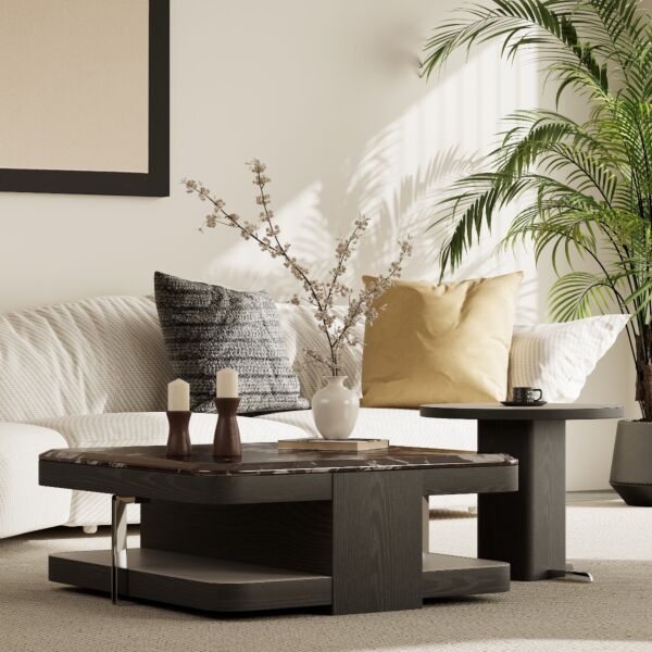 طاولة قهوة قطعتين كلوبا - اسود وبيج