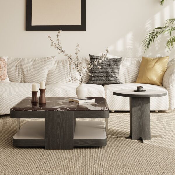 طاولة قهوة قطعتين كلوبا - اسود وبيج