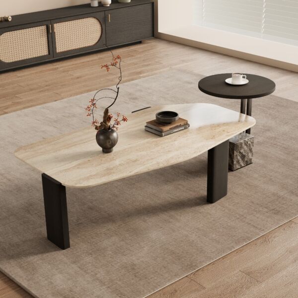 طاولة قهوة قطعتين ميتا - اسود وبيج