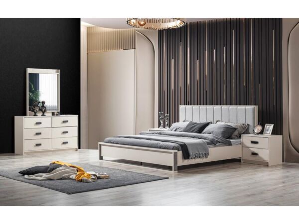 طقم غرفة نوم مزدوج مونتي 5 قطع - أبيض ورمادي