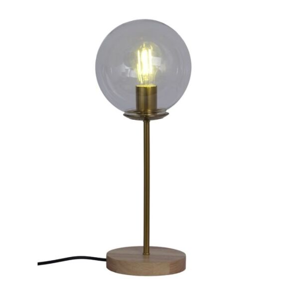 اباجورة طاولة 45 سم بلون ذهبي وقاعدة خشبية بدون لمبة