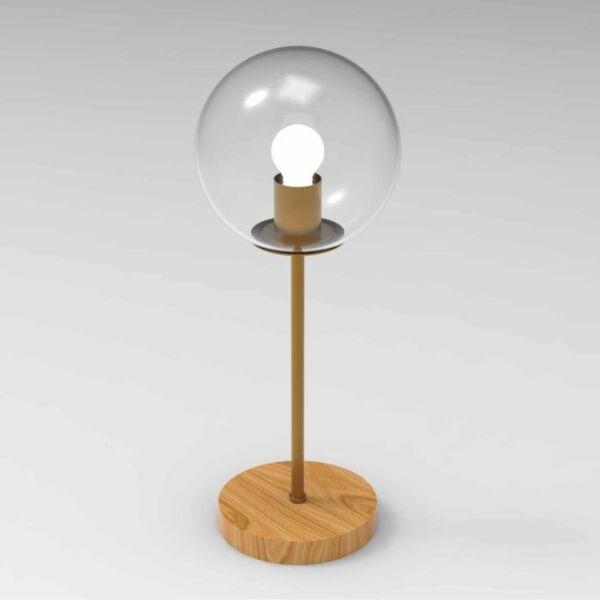 اباجورة طاولة 45 سم بلون ذهبي وقاعدة خشبية بدون لمبة