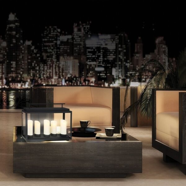 صندوق اضاءة شموع ديكورية خارجي - اسود