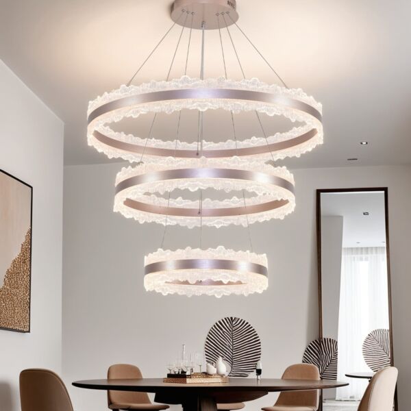 انارة معلقة ثلاثية دائرية بتصميم كريستالي ذهبي