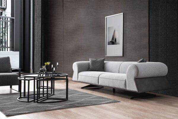 طقم كنب بيرون 4 قطع - رمادي