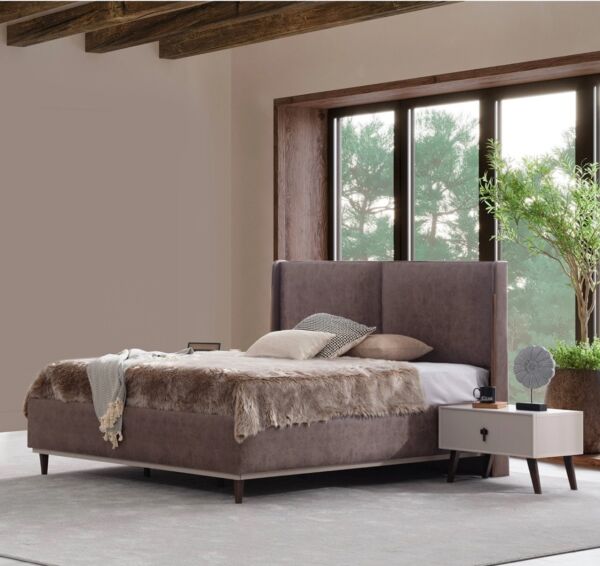 طقم غرفة نوم كينج 6 قطع كواترو - رمادي فاتح وبني