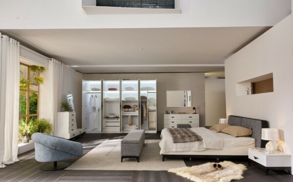 طقم غرفة نوم كينغ 8 قطع 180x200 سم بينار - ابيض ورمادي