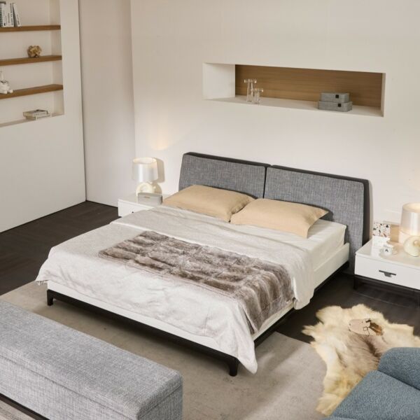 طقم غرفة نوم كينغ 8 قطع 180x200 سم بينار - ابيض ورمادي