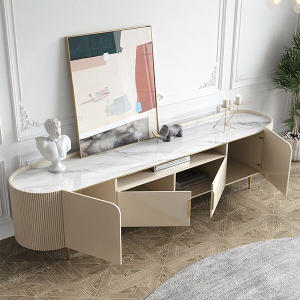 طاولة تلفزيون روناز-كريمي وذهبي