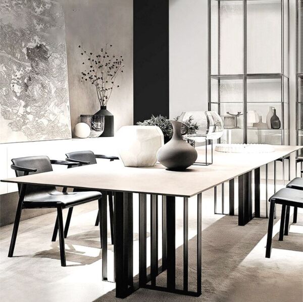 طاولة طعام  بريزونا 6 أشخاص - أبيض رخامي وأسود