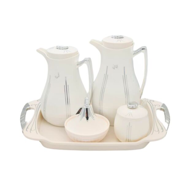 طقم ترمس شاي وقهوة اماليا 1 لتر - ابيض وفضي