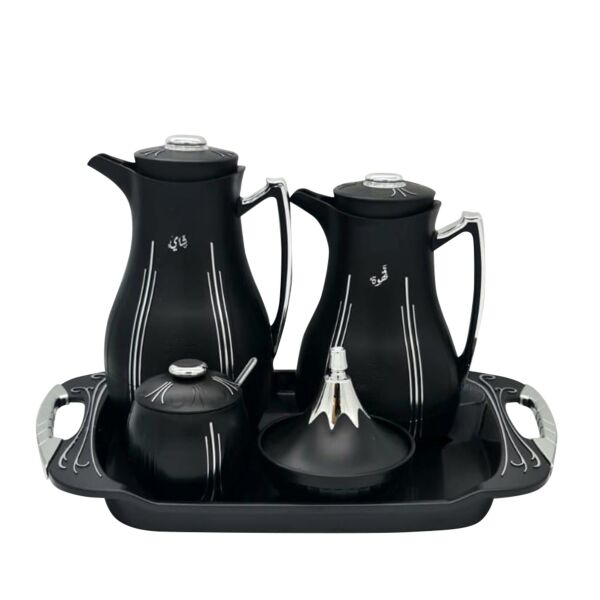 طقم ترمس شاي وقهوة ابيلا 1 لتر - اسود وفضي