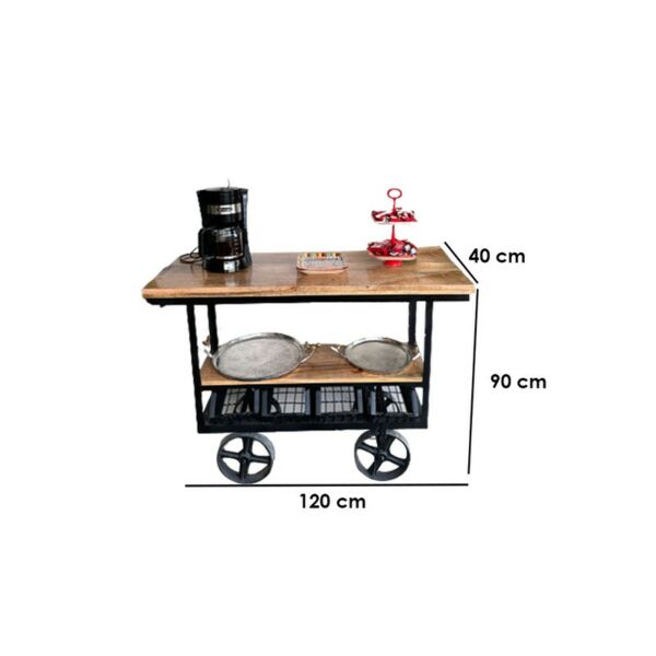 طقم ركن قهوة خشب طبيعي بأدراج معدن، لون بيج وأسود - اندستيريل 