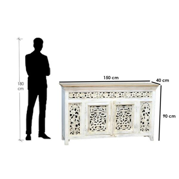 خزانة بوفية جانبية حفر يدوي داخلي لون ابيض  - كارفينغ 