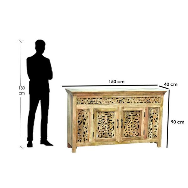 خزانة بوفية جانبية حفر يدوي داخلي لون خشبي - كارفينغ 