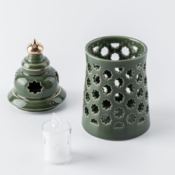 حامل شموع بورسلين من روزيت وسط - اخضر