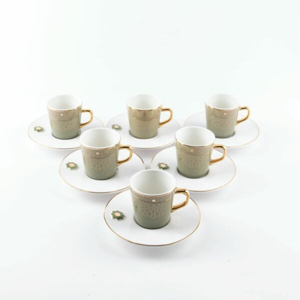 طقم قهوة تركية من أصالة 12 قطعة - أخضر وذهبي