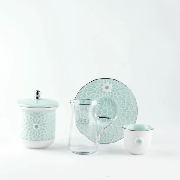 طقم شاي وقهوة عربية 19 قطعة من اصالة - ازرق وفضي