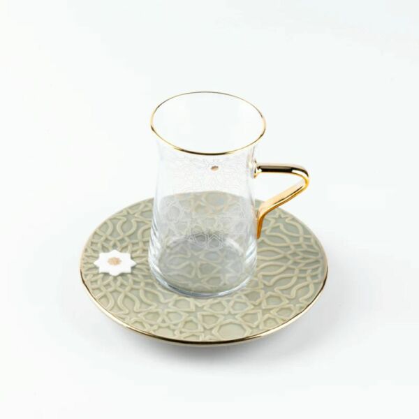 طقم بيالات شاي 13 قطعة من أصالة - أخضر وذهبي