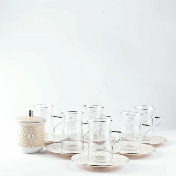 طقم بيالات شاي 13 قطعة من أصالة - كريمي وفضي