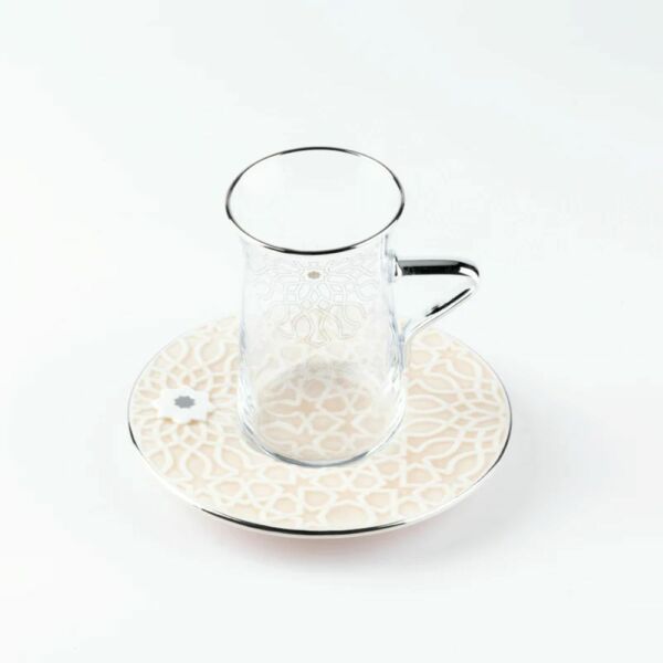 طقم بيالات شاي 13 قطعة من أصالة - كريمي وفضي