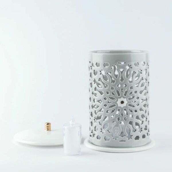 شمعدان الكتروني حجم كبير من أصالة - رمادي و ذهبي