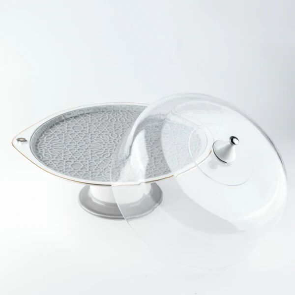 طقم حامل كيك وحلويات من اصالة - رمادي وذهبي