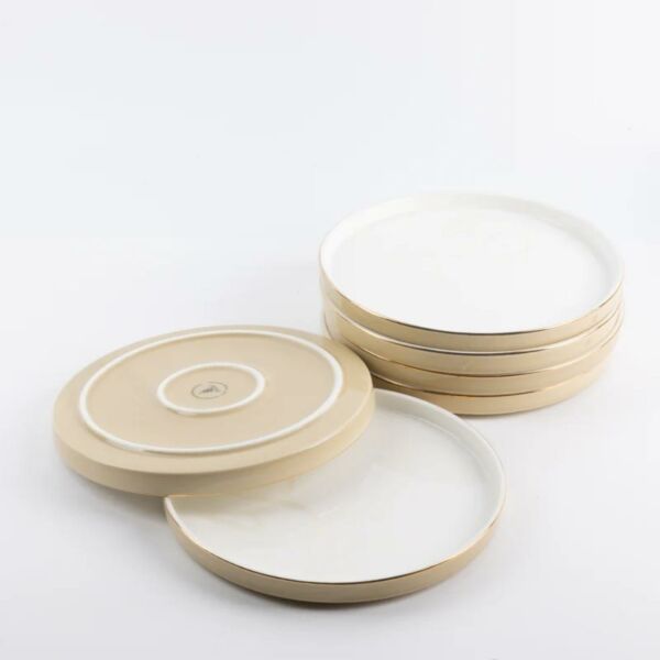 أطباق تقديم 6 قطع من جوار - كريمي وذهبي