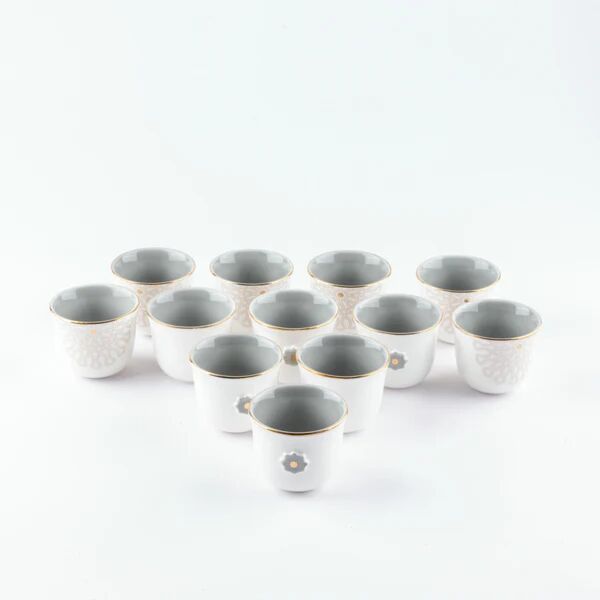 طقم فناجين قهوة سعودية 12 قطعة من اصالة - رمادي وذهبي