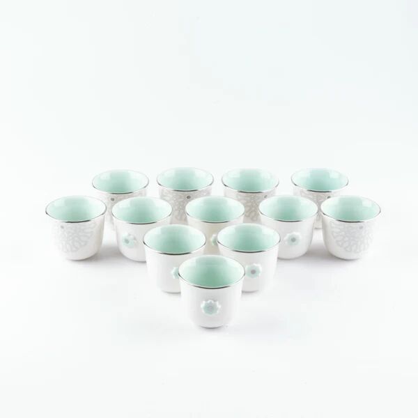 طقم فناجين قهوة سعودية 12 قطعة من اصالة - ازرق وفضي