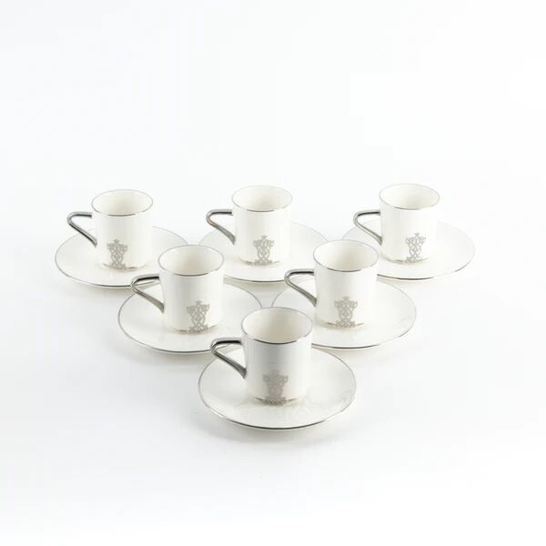 طقم فنجان قهوة تركية 12 قطعة من نقش - ابيض وفضي