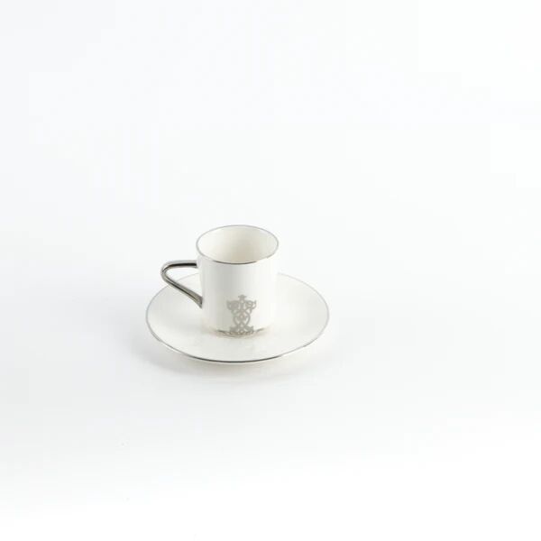 طقم فنجان قهوة تركية 12 قطعة من نقش - ابيض وفضي