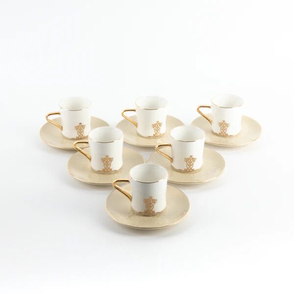طقم فنجان قهوة تركية 12 قطعة من نقش - عاجي وذهبي