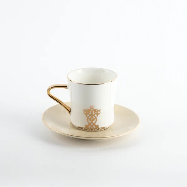 طقم اكواب شاي 12 قطعة من نقش - عاجي وذهبي