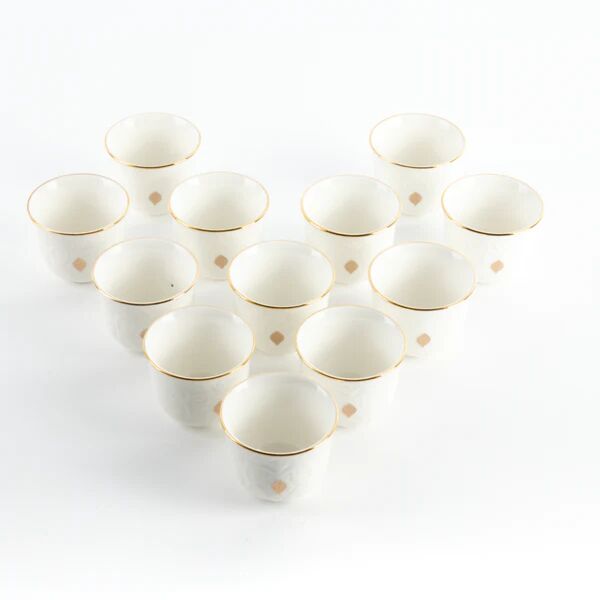 طقم فنجان قهوة سعودية 12 قطعة من نقش - ابيض وذهبي