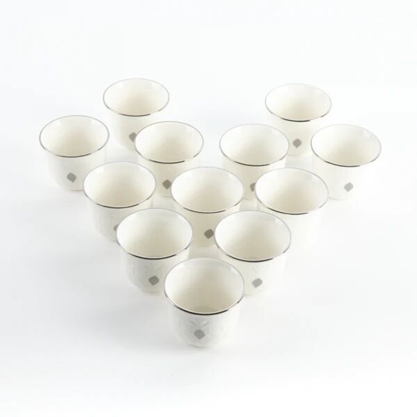 طقم فنجان قهوة سعودية 12 قطعة من نقش - ابيض وفضي