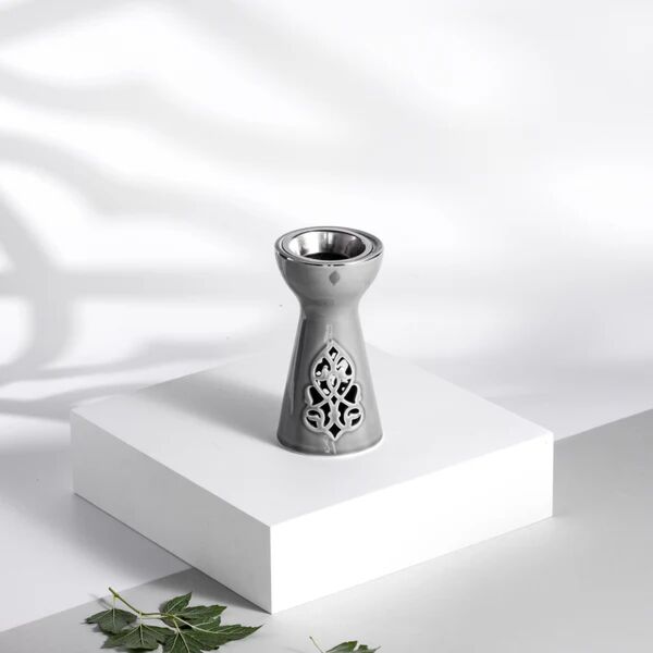 مبخرة بورسلان من نقش - رمادي وفضي